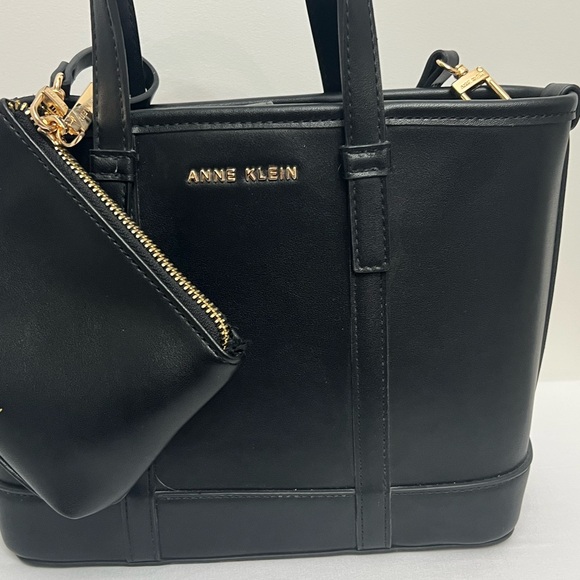 Anne Klein Black Crossbody Bag with Detachable Zip Pouch and Gold Hardware - Picture 3 of 15